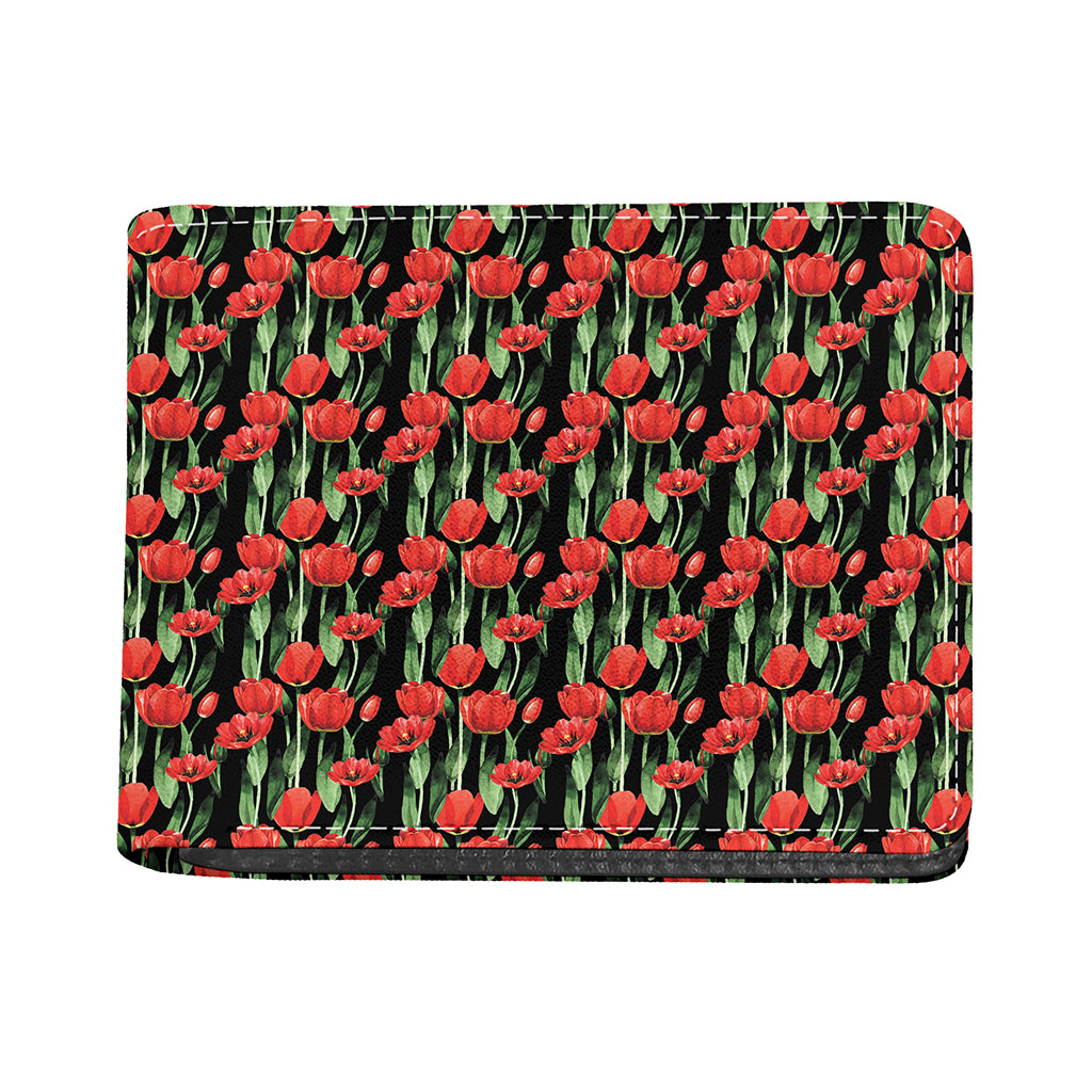 Red Watercolor Tulip Pattern Print Bifold Wallet