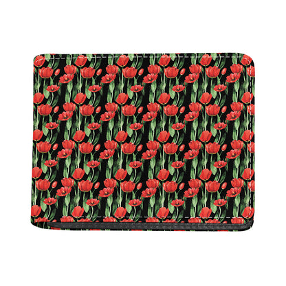 Red Watercolor Tulip Pattern Print Bifold Wallet