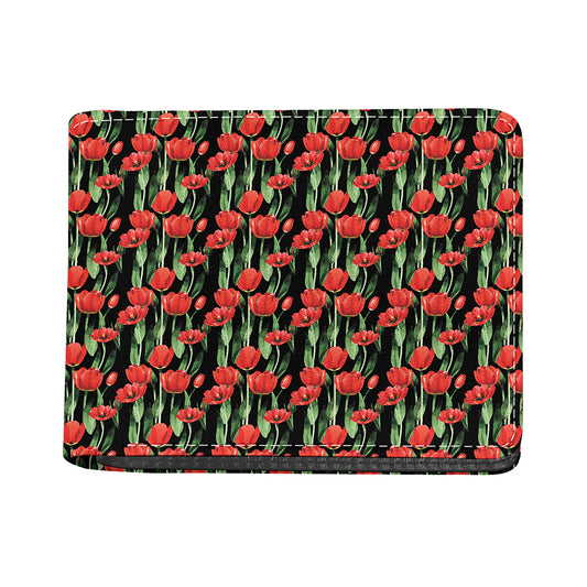 Red Watercolor Tulip Pattern Print Bifold Wallet