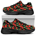 Red Watercolor Tulip Pattern Print Black Chunky Shoes
