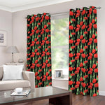 Red Watercolor Tulip Pattern Print Blackout Grommet Curtains