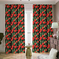 Red Watercolor Tulip Pattern Print Dimout Pencil Pleat Curtains