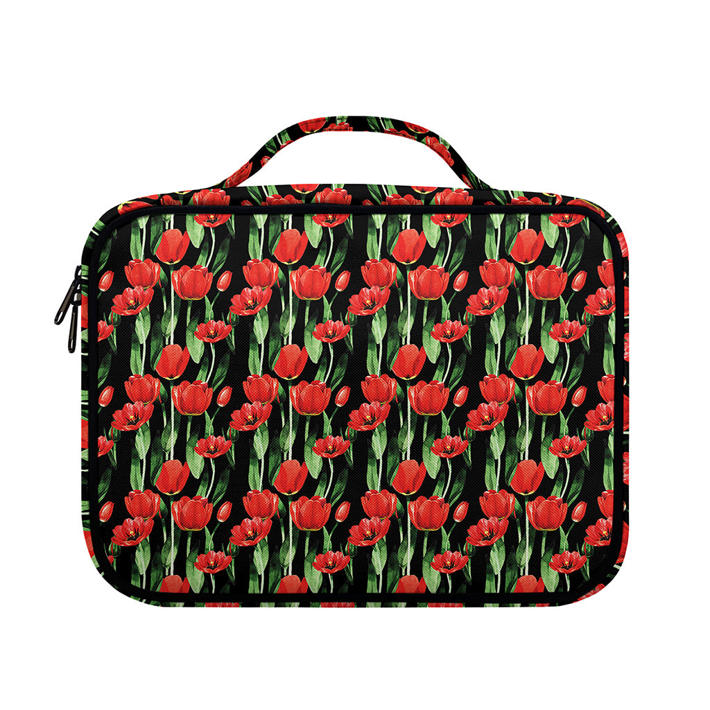 Red Watercolor Tulip Pattern Print Briefcase Bible Bag