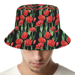 Red Watercolor Tulip Pattern Print Bucket Hat