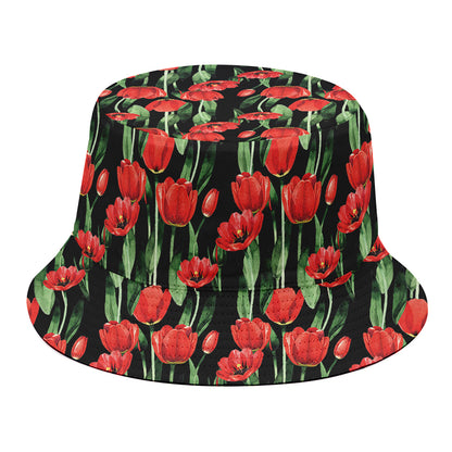 Red Watercolor Tulip Pattern Print Bucket Hat