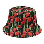 Red Watercolor Tulip Pattern Print Bucket Hat
