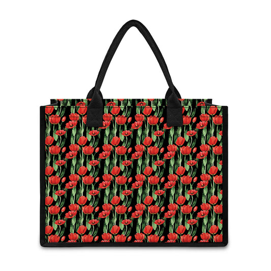 Red Watercolor Tulip Pattern Print Canvas Tote Bag