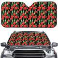 Red Watercolor Tulip Pattern Print Car Windshield Sun Shade