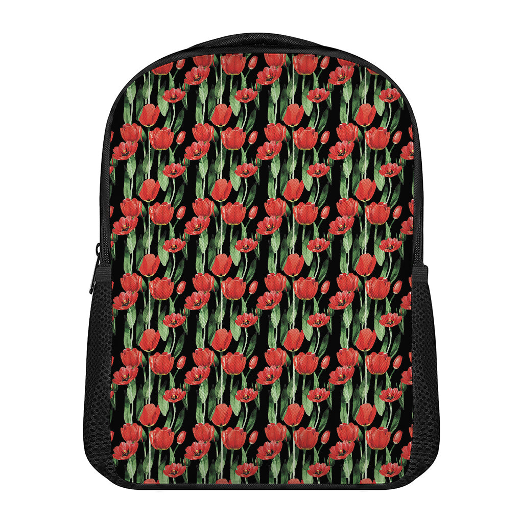 Red Watercolor Tulip Pattern Print Casual Backpack