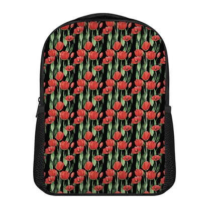 Red Watercolor Tulip Pattern Print Casual Backpack