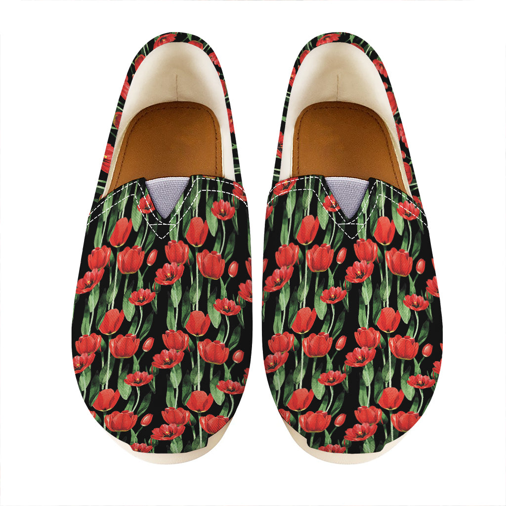Red Watercolor Tulip Pattern Print Casual Shoes