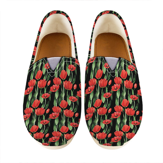 Red Watercolor Tulip Pattern Print Casual Shoes