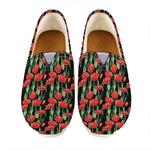 Red Watercolor Tulip Pattern Print Casual Shoes