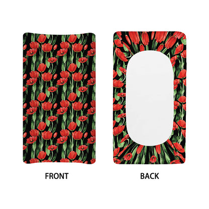 Red Watercolor Tulip Pattern Print Changing Pad Cover