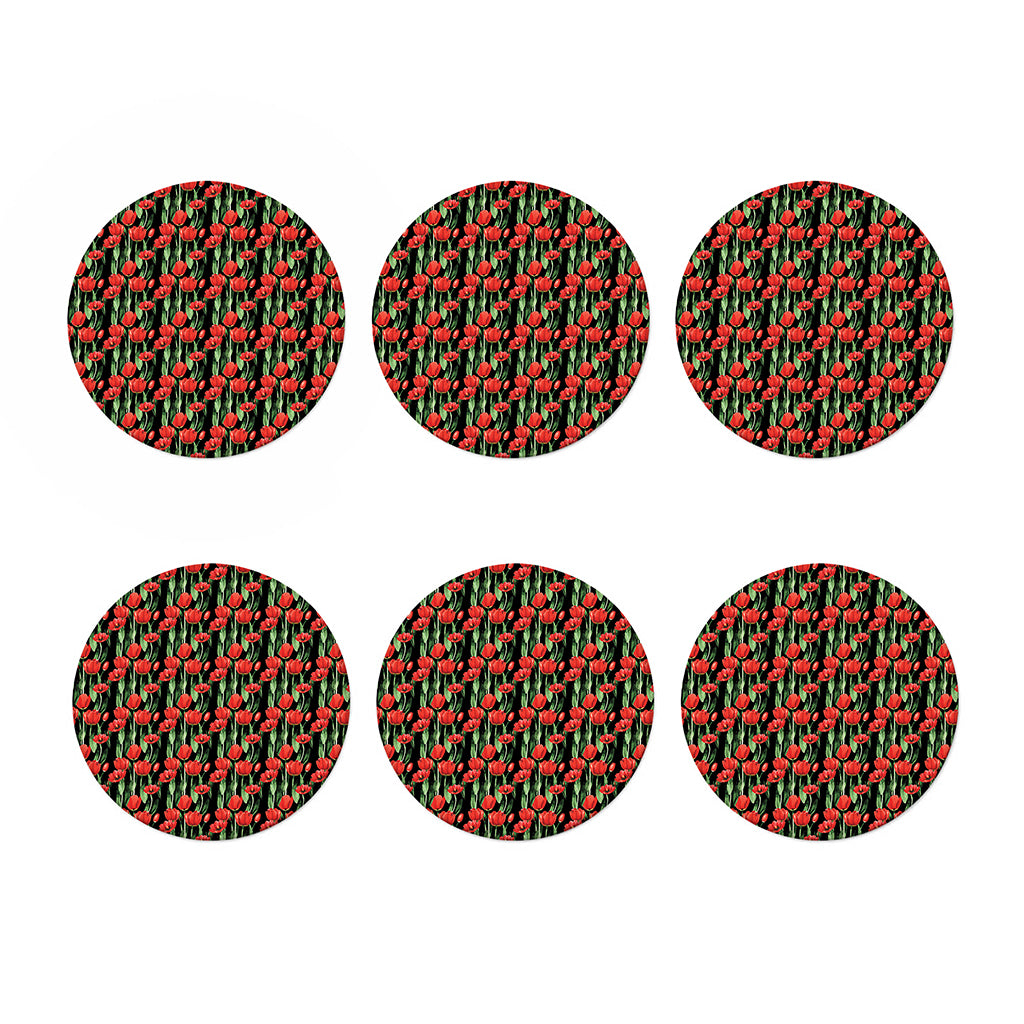 Red Watercolor Tulip Pattern Print Coaster Set