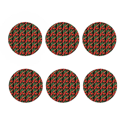 Red Watercolor Tulip Pattern Print Coaster Set