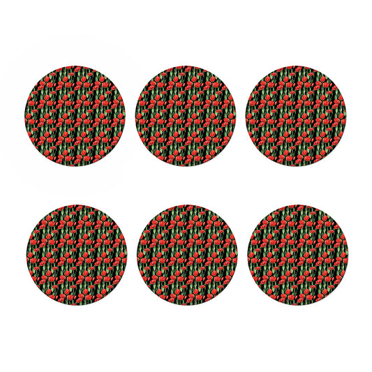Red Watercolor Tulip Pattern Print Coaster Set