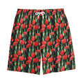 Red Watercolor Tulip Pattern Print Cotton Shorts