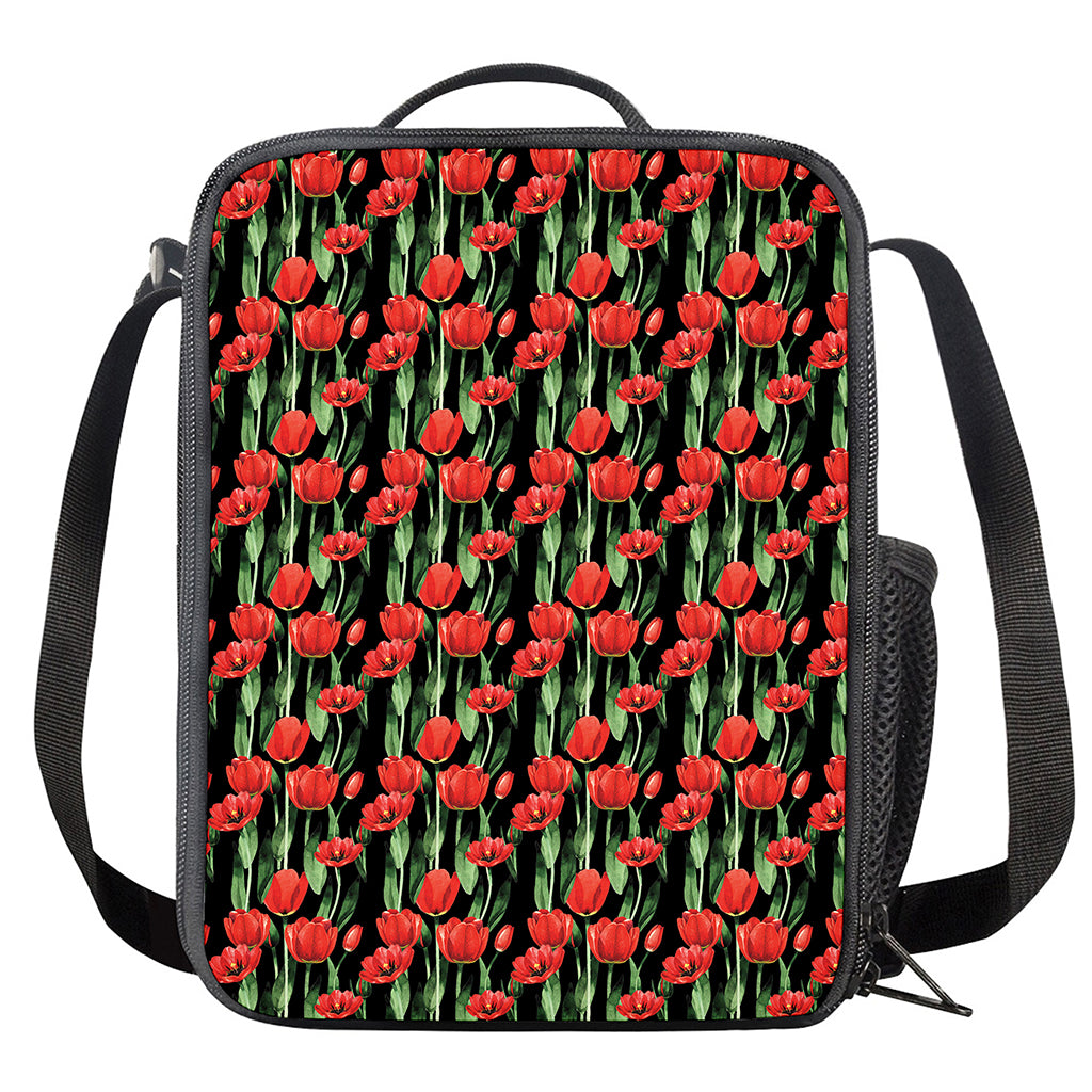 Red Watercolor Tulip Pattern Print Crossbody Lunch Bag