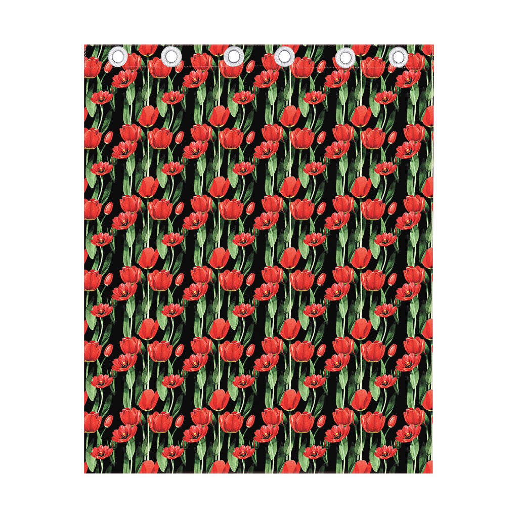 Red Watercolor Tulip Pattern Print Curtain