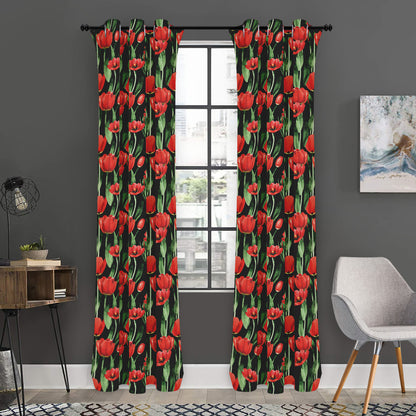 Red Watercolor Tulip Pattern Print Curtain