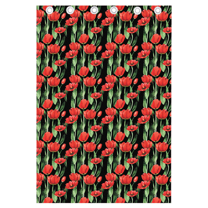 Red Watercolor Tulip Pattern Print Curtain