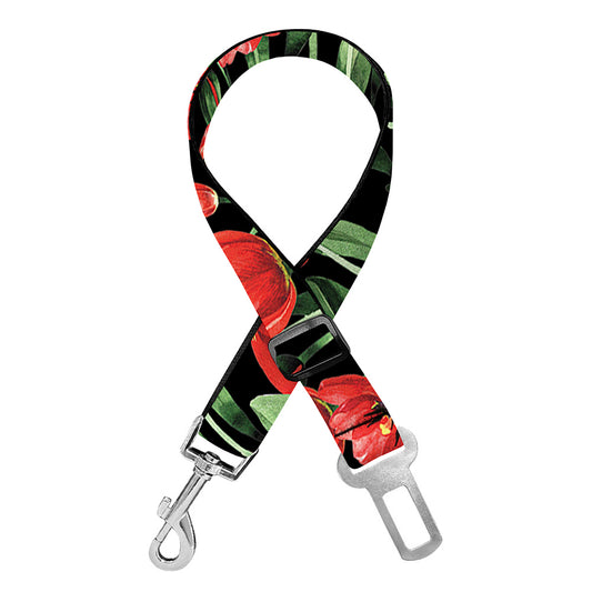 Red Watercolor Tulip Pattern Print Dog Seat Belt