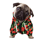 Red Watercolor Tulip Pattern Print Dog Zip Up Hoodie