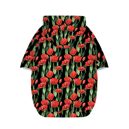 Red Watercolor Tulip Pattern Print Dog Zip Up Hoodie
