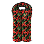 Red Watercolor Tulip Pattern Print Double Neoprene Wine Tote