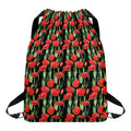 Red Watercolor Tulip Pattern Print Drawstring Backpack