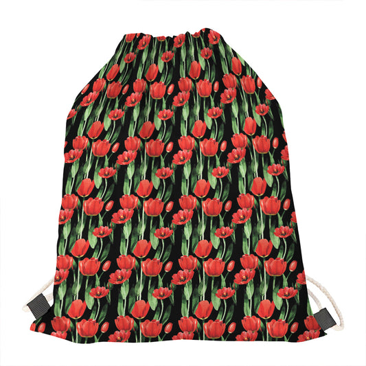 Red Watercolor Tulip Pattern Print Drawstring Bag