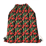 Red Watercolor Tulip Pattern Print Drawstring Bag