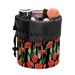 Red Watercolor Tulip Pattern Print Drawstring Makeup Bag