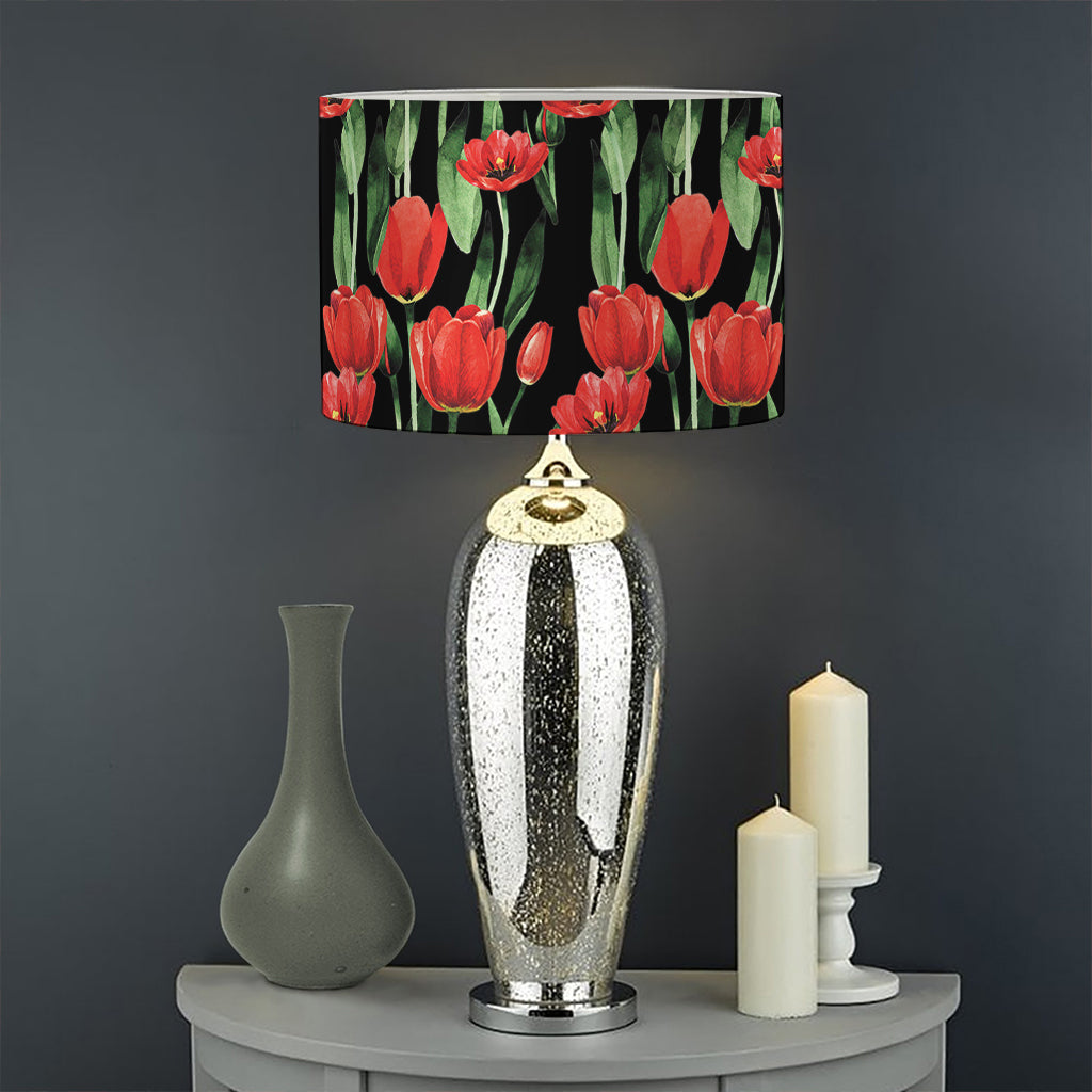 Red Watercolor Tulip Pattern Print Drum Lamp Shade