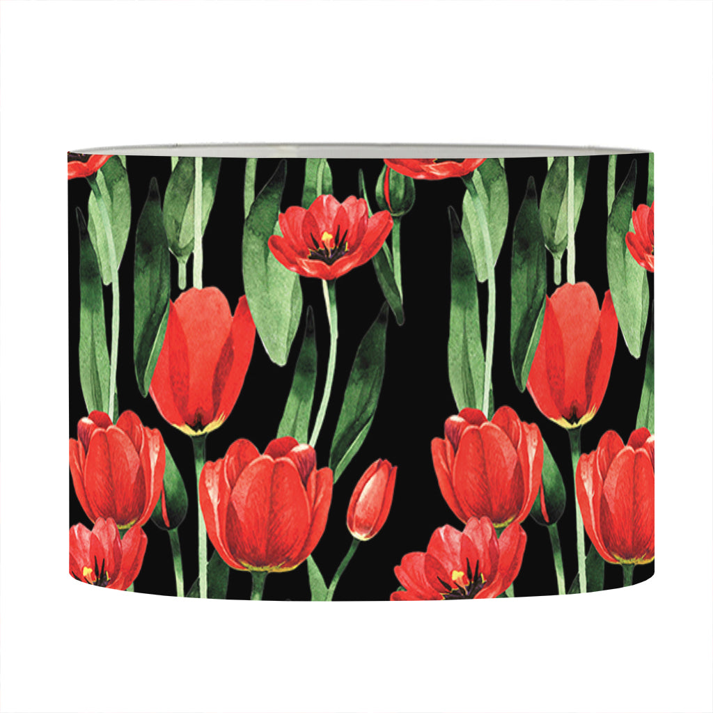 Red Watercolor Tulip Pattern Print Drum Lamp Shade
