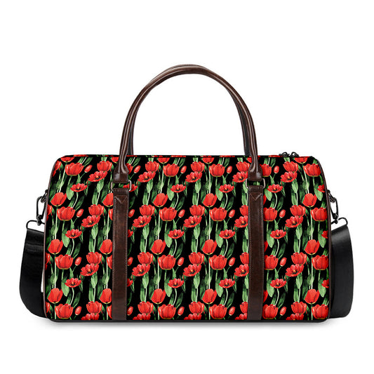 Red Watercolor Tulip Pattern Print Duffle Bag