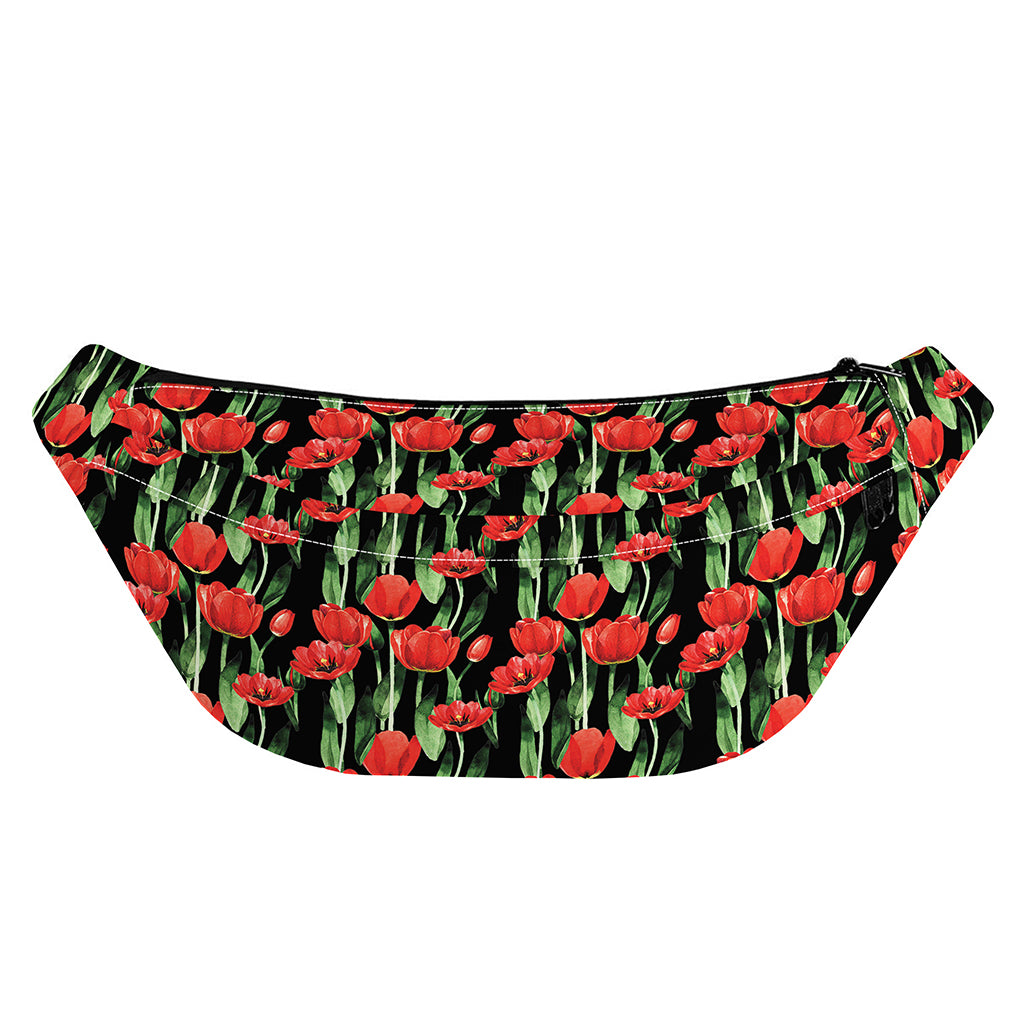 Red Watercolor Tulip Pattern Print Fanny Pack