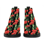 Red Watercolor Tulip Pattern Print Flat Ankle Boots