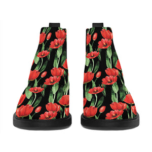 Red Watercolor Tulip Pattern Print Flat Ankle Boots