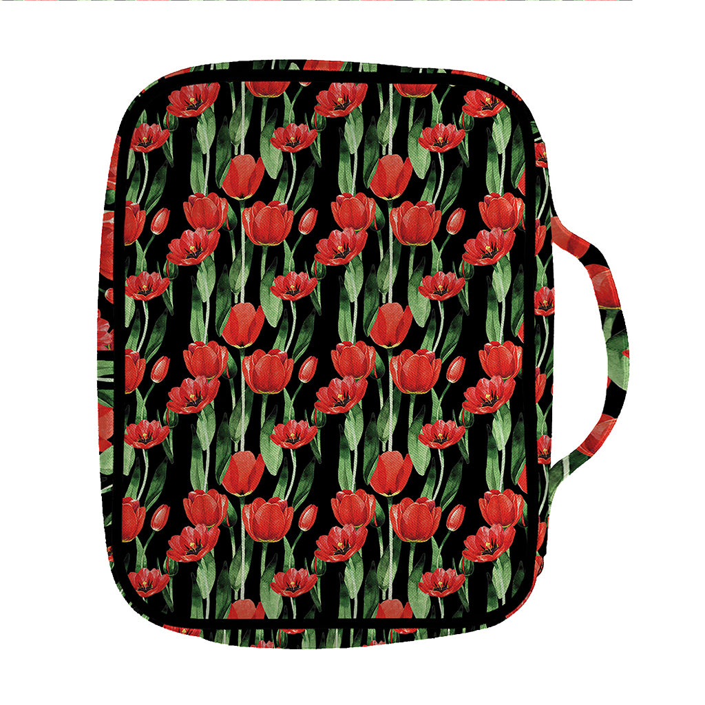 Red Watercolor Tulip Pattern Print Front Pocket Bible Bag