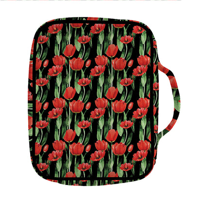 Red Watercolor Tulip Pattern Print Front Pocket Bible Bag