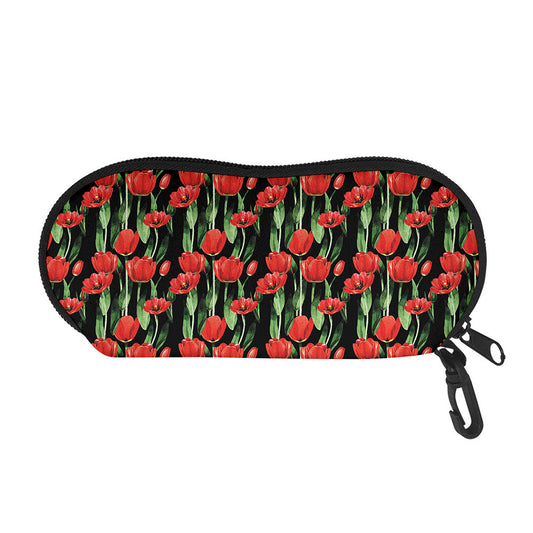 Red Watercolor Tulip Pattern Print Glasses Case