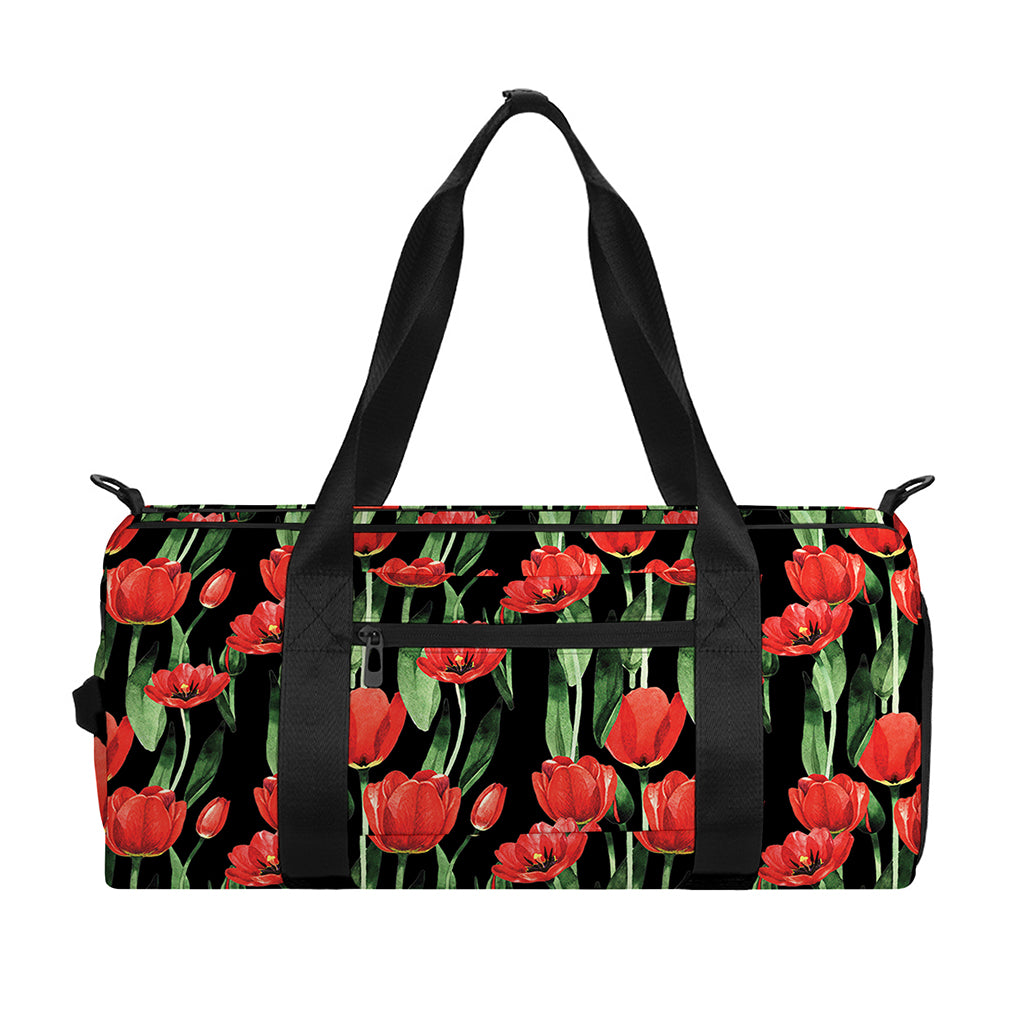 Red Watercolor Tulip Pattern Print Gym Bag