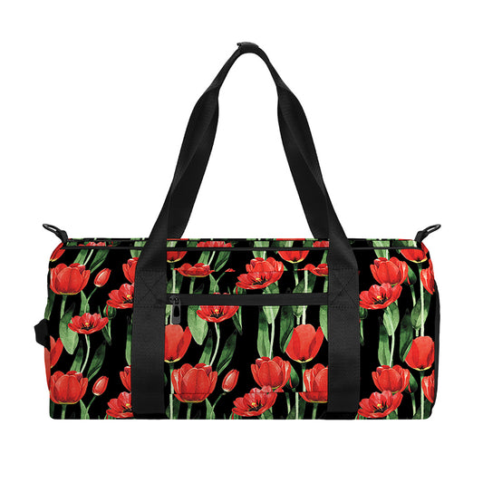 Red Watercolor Tulip Pattern Print Gym Bag