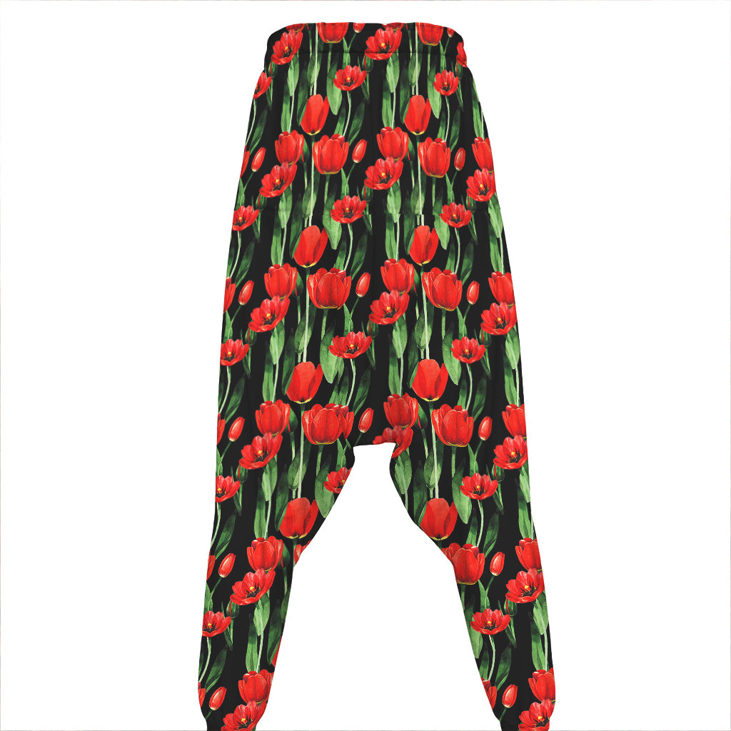 Red Watercolor Tulip Pattern Print Hammer Pants