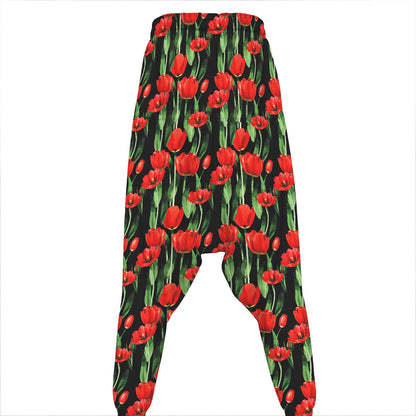 Red Watercolor Tulip Pattern Print Hammer Pants