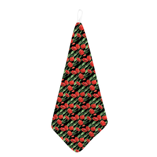 Red Watercolor Tulip Pattern Print Hand Towel