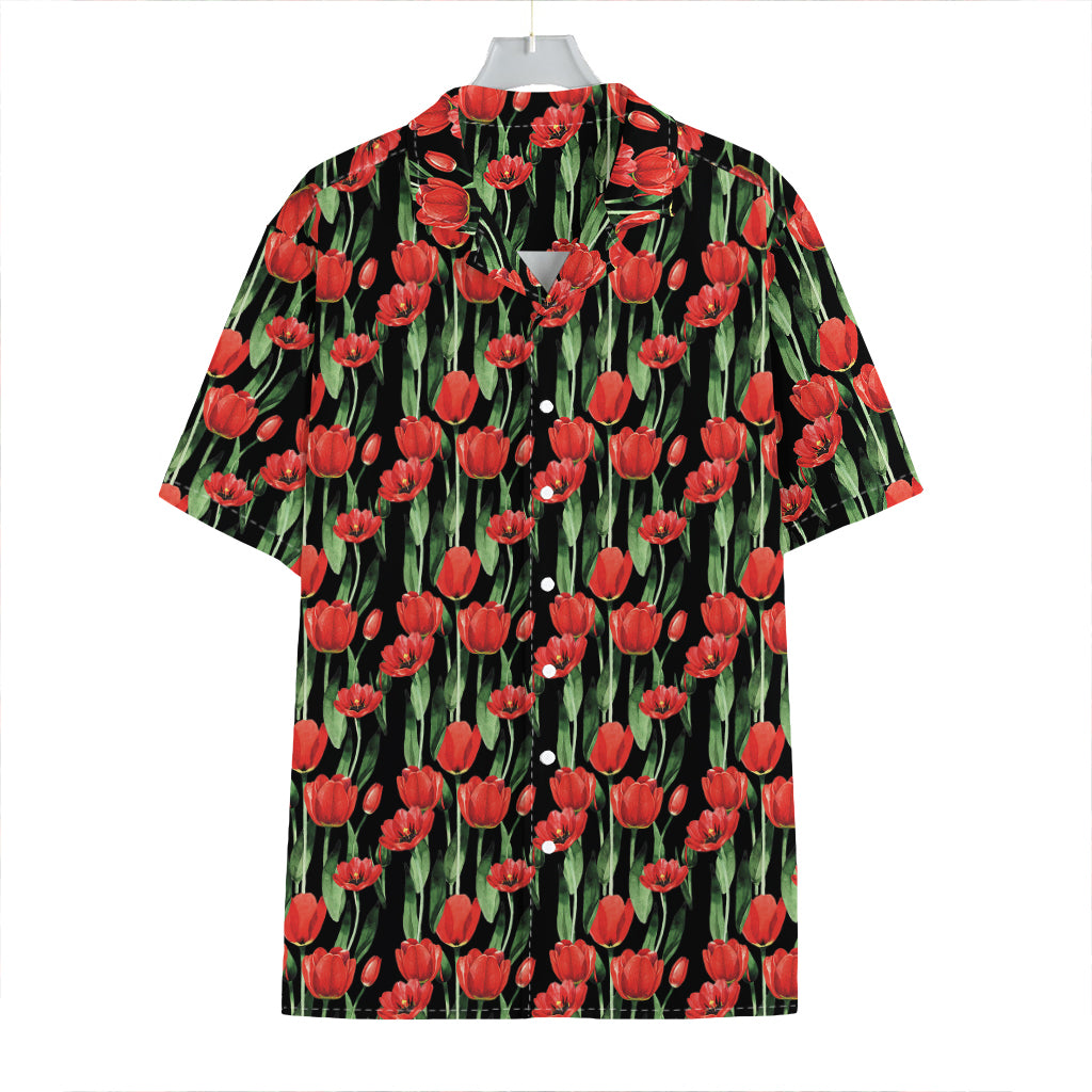 Red Watercolor Tulip Pattern Print Hawaiian Shirt