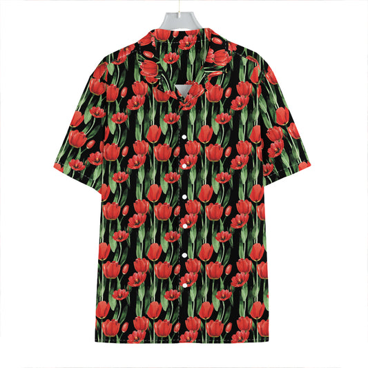 Red Watercolor Tulip Pattern Print Hawaiian Shirt